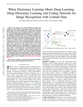 Deep Dictionary Learning and Coding Network for Image Recognition with Limited Data Hao Tang, Hong Liu, Wei Xiao and Nicu Sebe, Senior Member, IEEE