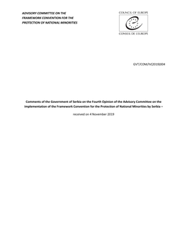 ADVISORY COMMITTEE on the FRAMEWORK CONVENTION for the PROTECTION of NATIONAL MINORITIES GVT/COM/IV(2019)004 Comments of the Go