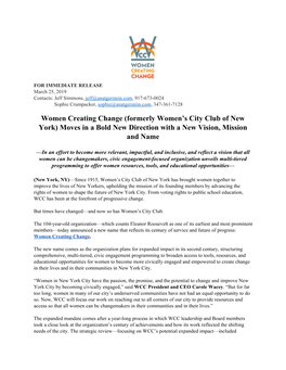 Women Creating Change (Formerly Women's City Club of New York