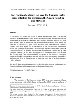 International Outsourcing Over the Business Cycle: Some Intuition for Germany, the Czech Republic and Slovakia