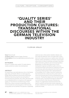 And Their Production Cultures: Transnational Discourses Within the German Television Industry