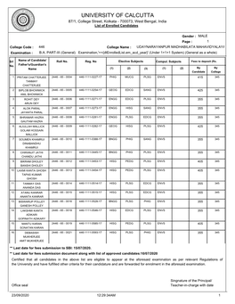 UNIVERSITY of CALCUTTA 87/1, College Street, Kolkata - 700073, West Bengal, India List of Enrolled Candidates