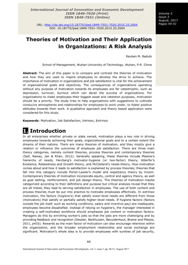 Theories of Motivation and Their Application in Organizations: a Risk Analysis