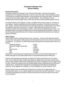 Colorado Coldwater Fish Stream Habitat