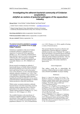 Investigating the Adherent Bacterial Community of Cnidarian Zooplankton; Jellyfish As Vectors of Potential Pathogens of the Aquaculture Industry