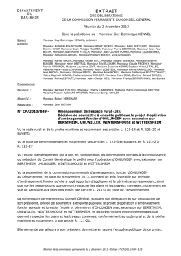 Extrait Du Des Deliberations Bas-Rhin De La Commission Permanente Du Conseil General