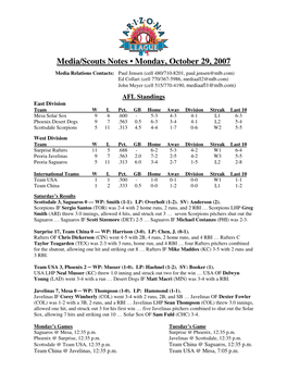 Media/Scouts Notes • Monday, October 29, 2007