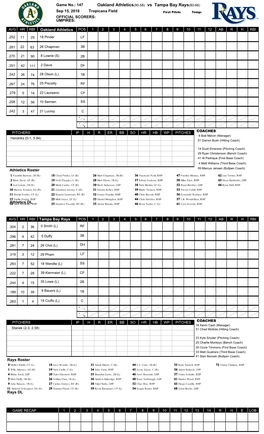 Oakland Athletics(90-58) Vs Tampa Bay Rays(80-66)