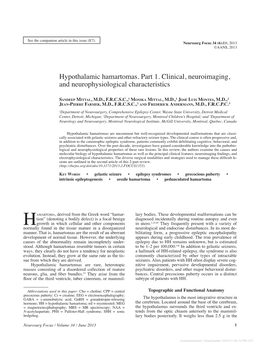 Hypothalamic Hamartomas. Part 1. Clinical, Neuroimaging, and Neurophysiological Characteristics