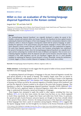 An Evaluation of the Farming/Language Dispersal Hypothesis in the Korean Context