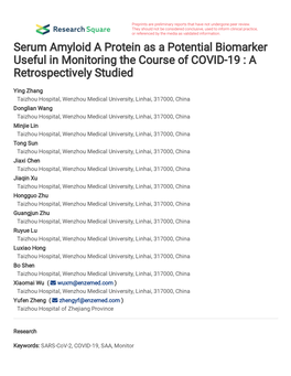 Serum Amyloid a Protein As a Potential Biomarker Useful in Monitoring the Course of COVID-19 : a Retrospectively Studied