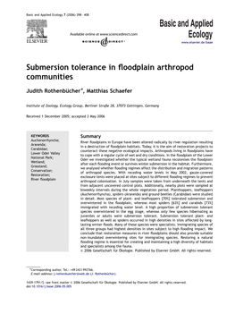 Submersion Tolerance in Floodplain Arthropod Communities