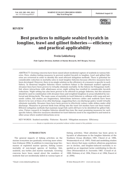 Best Practices to Mitigate Seabird Bycatch in Longline, Trawl and Gillnet Fisheries — Efficiency and Practical Applicability