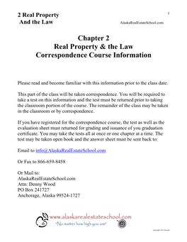 Chapter 2 Real Property & the Law Correspondence Course Information