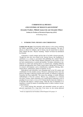 Fradkov A., Ananyevsky M., Efimov A. Cybernetical Physics and Control Of