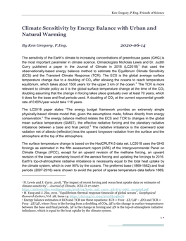 Climate Sensitivity by Energy Balance with Urban and Natural Warming