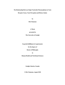 The Relationship Between Single Nucleotide Polymorphisms in Taste