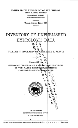 Inventory of Unpublished Hydrologip Data