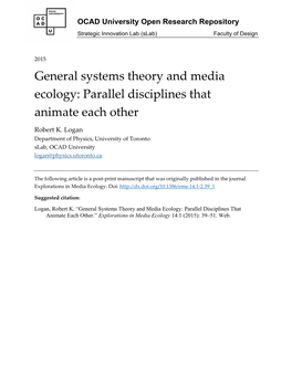 General Systems Theory and Media Ecology: Parallel Disciplines That Animate Each Other