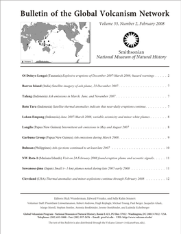 Bul Le Tin of the Global Vol Can Ism Net Work