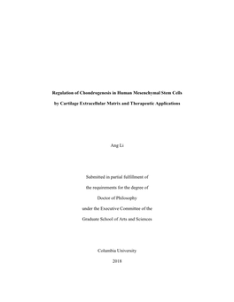 Regulation of Chondrogenesis in Human Mesenchymal Stem Cells by Cartilage Extracellular Matrix and Therapeutic Applications An