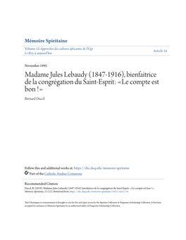 Madame Jules Lebaudy (1847-1916), Bienfaitrice De La Congrã©Gation Du Saint-Esprit: Â«Le Compte Est Bon