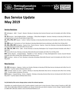 Bus Service Update May 2019