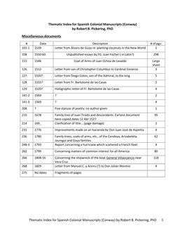 Thematic Index for Spanish Colonial Manuscripts (Conway) by Robert B