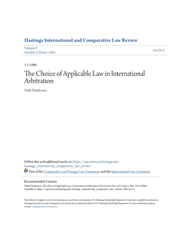 The Choice of Applicable Law in International Arbitration, 9 Hastings Int'l & Comp