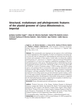 Structural, Evolutionary and Phylogenomic Features of the Plastid Genome of Carya Illinoinensis Cv