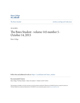 The Bates Student the VOICE of BATES COLLEGE SINCE 1873