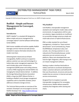 DISTRIBUTED MANAGEMENT TASK FORCE Technical Note March 2018