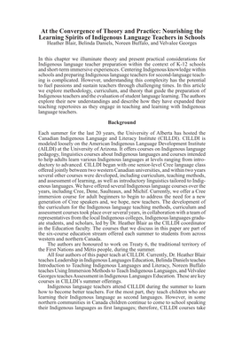 Nourishing the Learning Spirits of Indigenous Language Teachers in Schools Heather Blair, Belinda Daniels, Noreen Buffalo, and Velvalee Georges