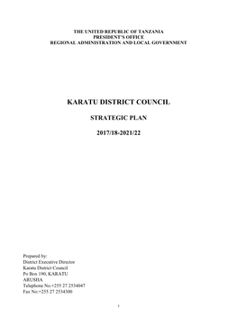 Karatu District Council Strategic Plan 2017/18-2021/22