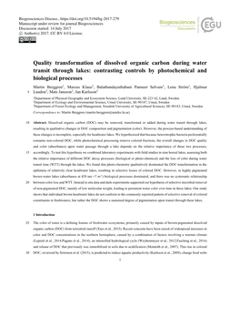 Quality Transformation of Dissolved Organic Carbon During Water Transit