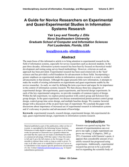 A Guide for Novice Researchers on Experimental and Quasi-Experimental Studies in Information Systems Research