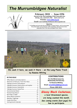 February 2018 - Issue #256 Journal of the Murrumbidgee Field Naturalists Inc