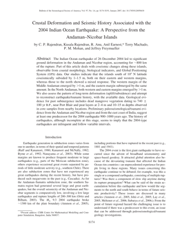 Crustal Deformation and Seismic History Associated with the 2004 Indian Ocean Earthquake: a Perspective from the Andaman–Nicobar Islands by C