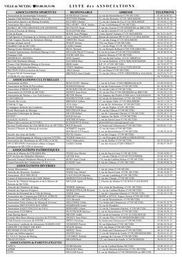 LISTE Des ASSOCIATIONS