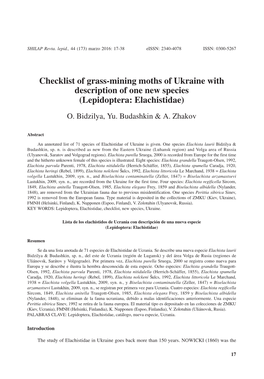 Checklist of Grass-Mining Moths of Ukraine with Description of One New Species (Lepidoptera: Elachistidae)