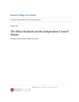 The Ethics Backlash and the Independent Counsel Statute