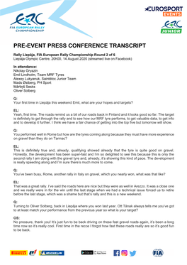 Pre-Event Press Conference Transcript