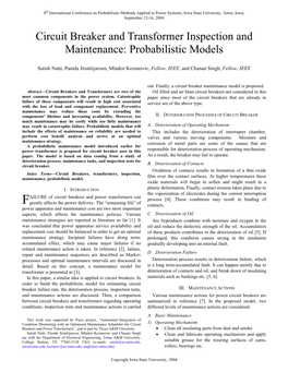 Circuit Breaker and Transformer Inspection and Maintenance: Probabilistic Models