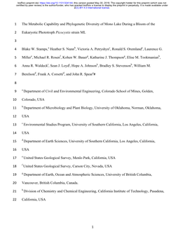 The Metabolic Capability and Phylogenetic Diversity of Mono Lake During a Bloom of The