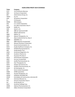 EGAN-JONES PROXY 2019 COVERAGE Ticker Company FCCY 1St Constitution Bancorp SRCE 1St Source Corporation XXII 22Nd Century Group, Inc