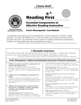 Reading First Program, US Department of Education Fred’S Phonograms® Explicit and Systematic Instruction: Reading Fluency K-1 1