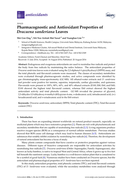 Pharmacognostic and Antioxidant Properties of Dracaena Sanderiana Leaves