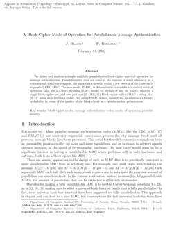 A Block-Cipher Mode of Operation for Parallelizable Message Authentication