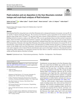 Isotope and Crush-Leach Analyses of Fluid Inclusions