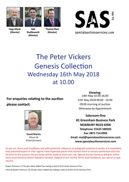 The Peter Vickers Genesis Collection Wednesday 16Th May 2018 at 10.00